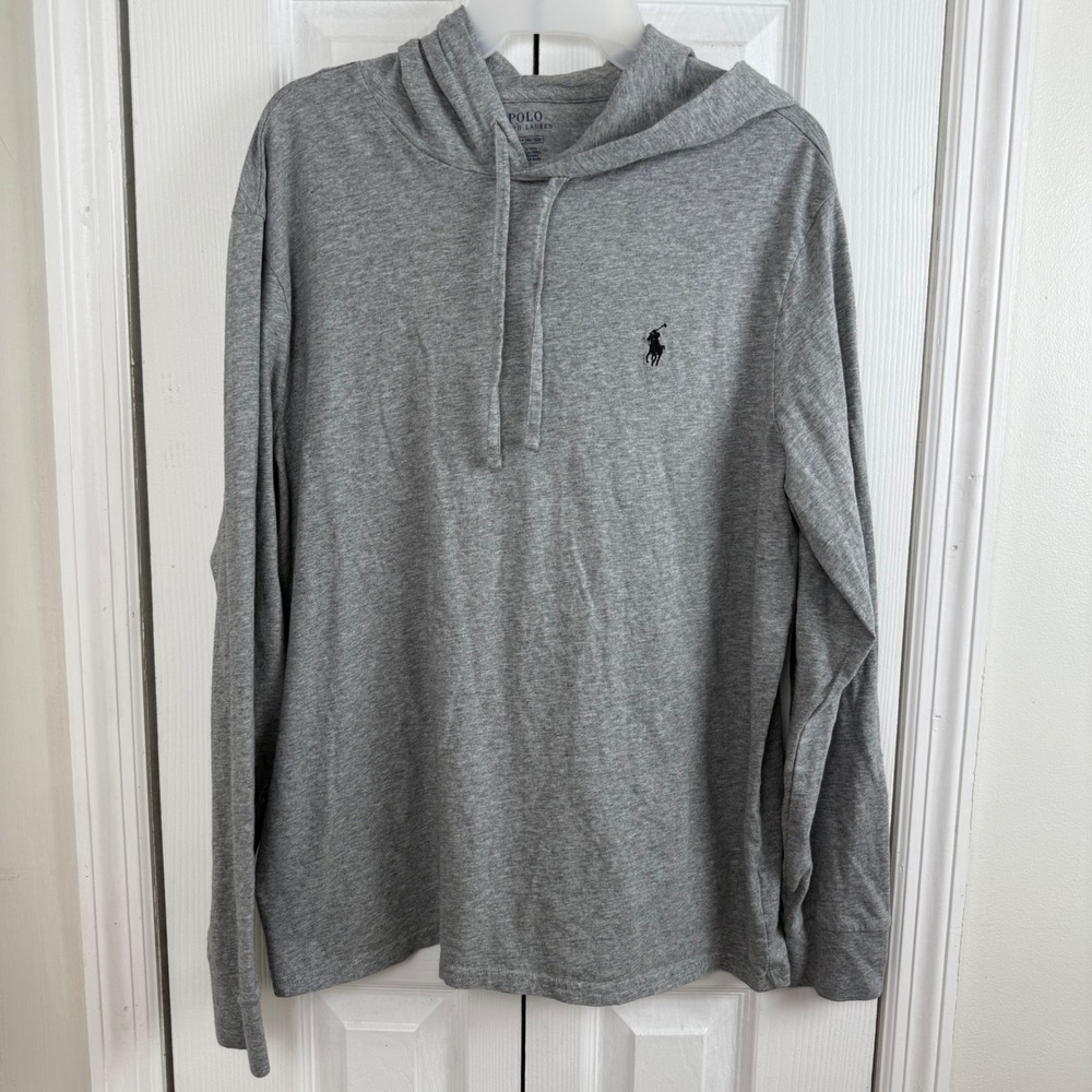 Polo Ralph Lauren Mens Gray Long Sleeve Hooded T-Shirt Pony Logo Large L